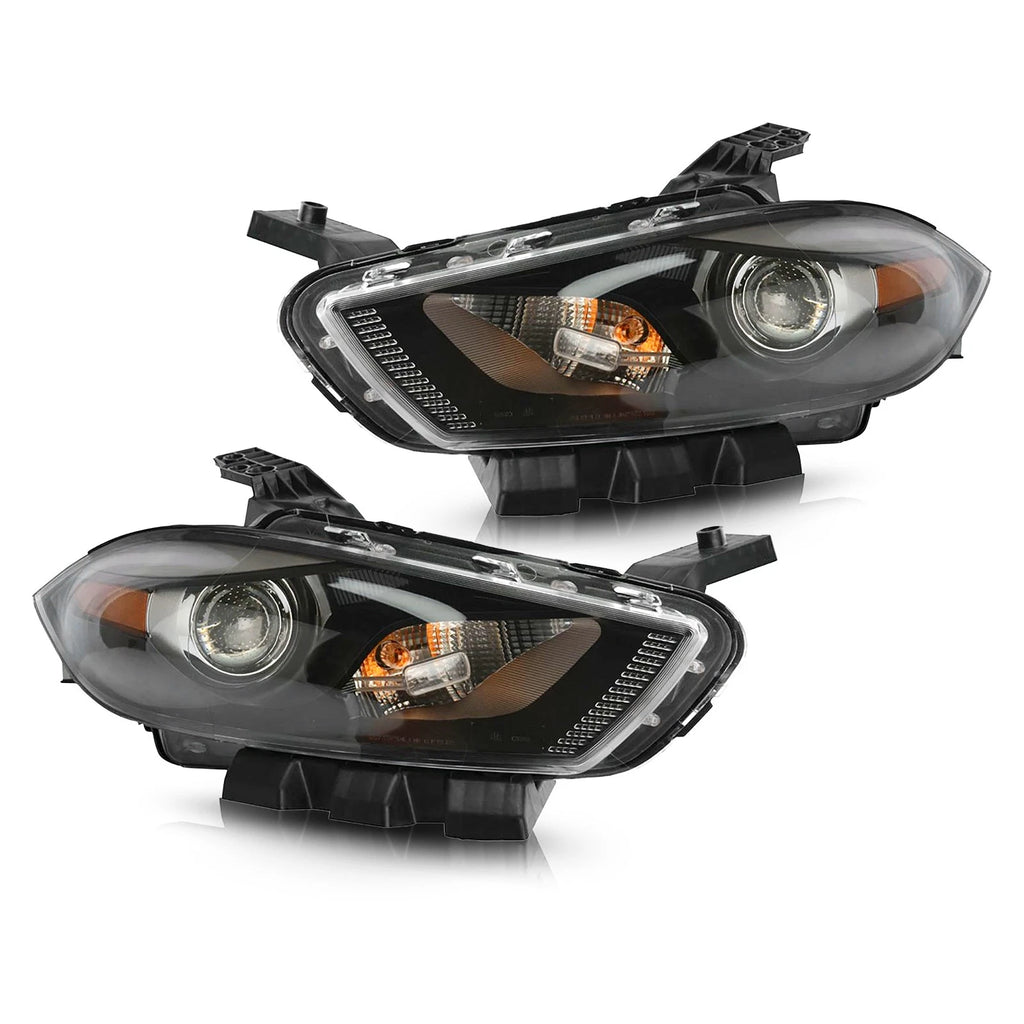 Halogen Headlight Set for Dodge Dart (2013–2016) w/Black Trim, Left+Right