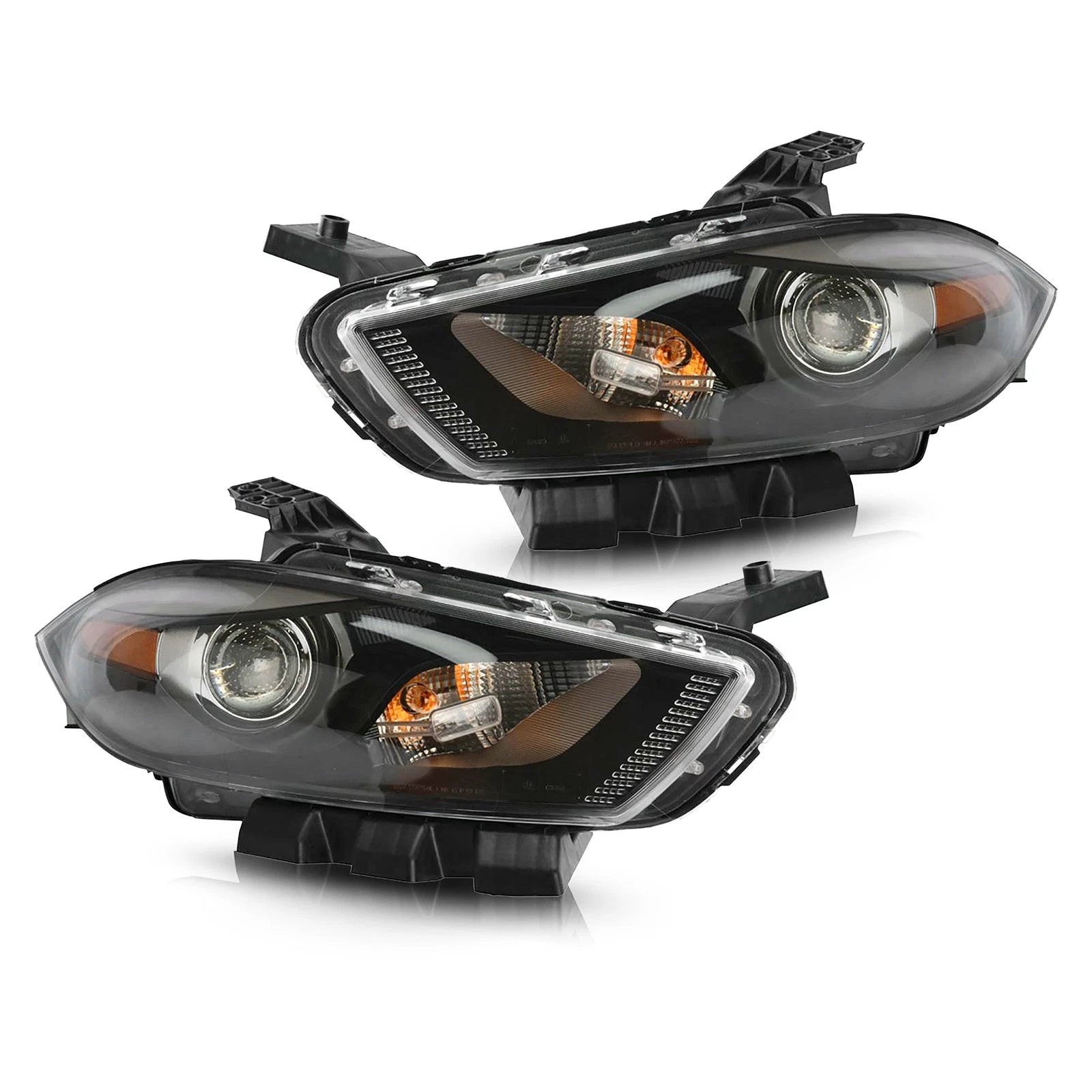Halogen Headlight Set for Dodge Dart (2013–2016) w/Black Trim, Left+Right