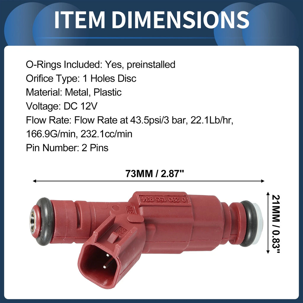 Set of 8 Fuel Injectors for Dodge Ram 2500 (2001–2002) No. 53031740AA Red