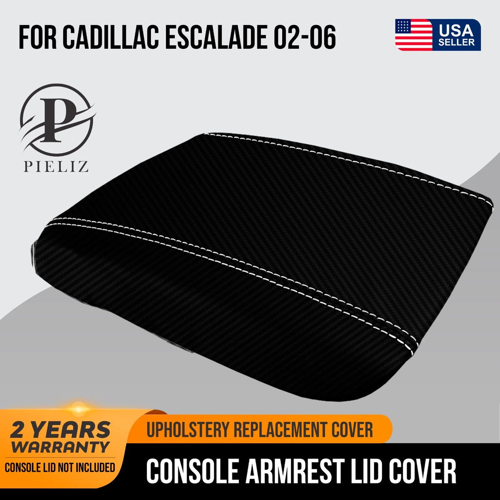 Leather Console Armrest Cover for Cadillac Escalade (2002–2006) White Stitch