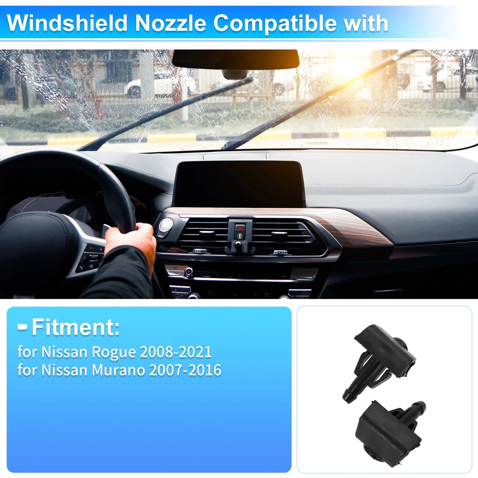 Set of 2 Windshield Washer Nozzles for Nissan Rogue (2014–2020) Replace No. 289314BA0A/289323JA0A