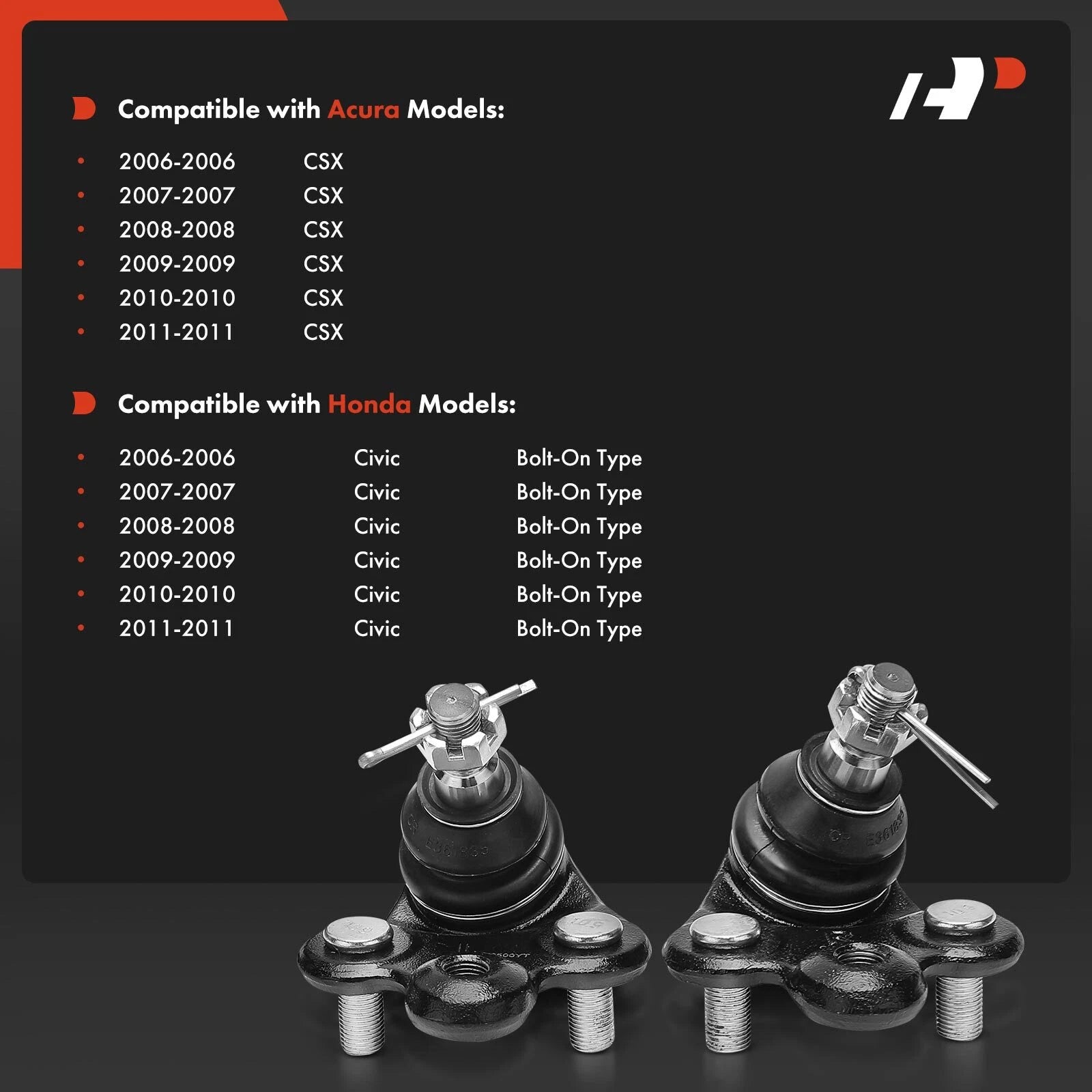 2X Front Lower Side Ball Joints for Honda Civic Acura CSX (2006–2011)