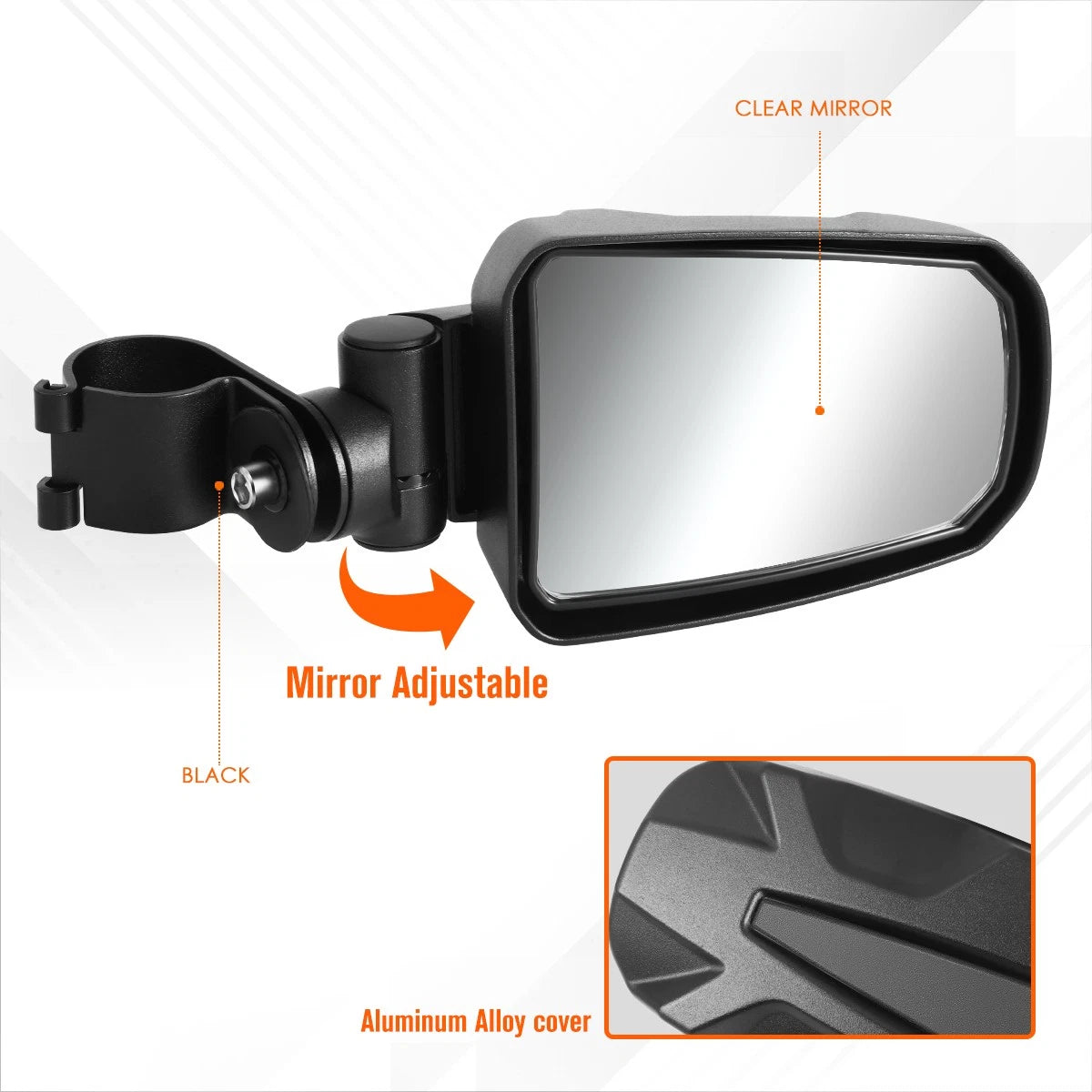 2X Roll Cage Bar Mount Side Mirrors for Universal UTV (Irregular Textured)