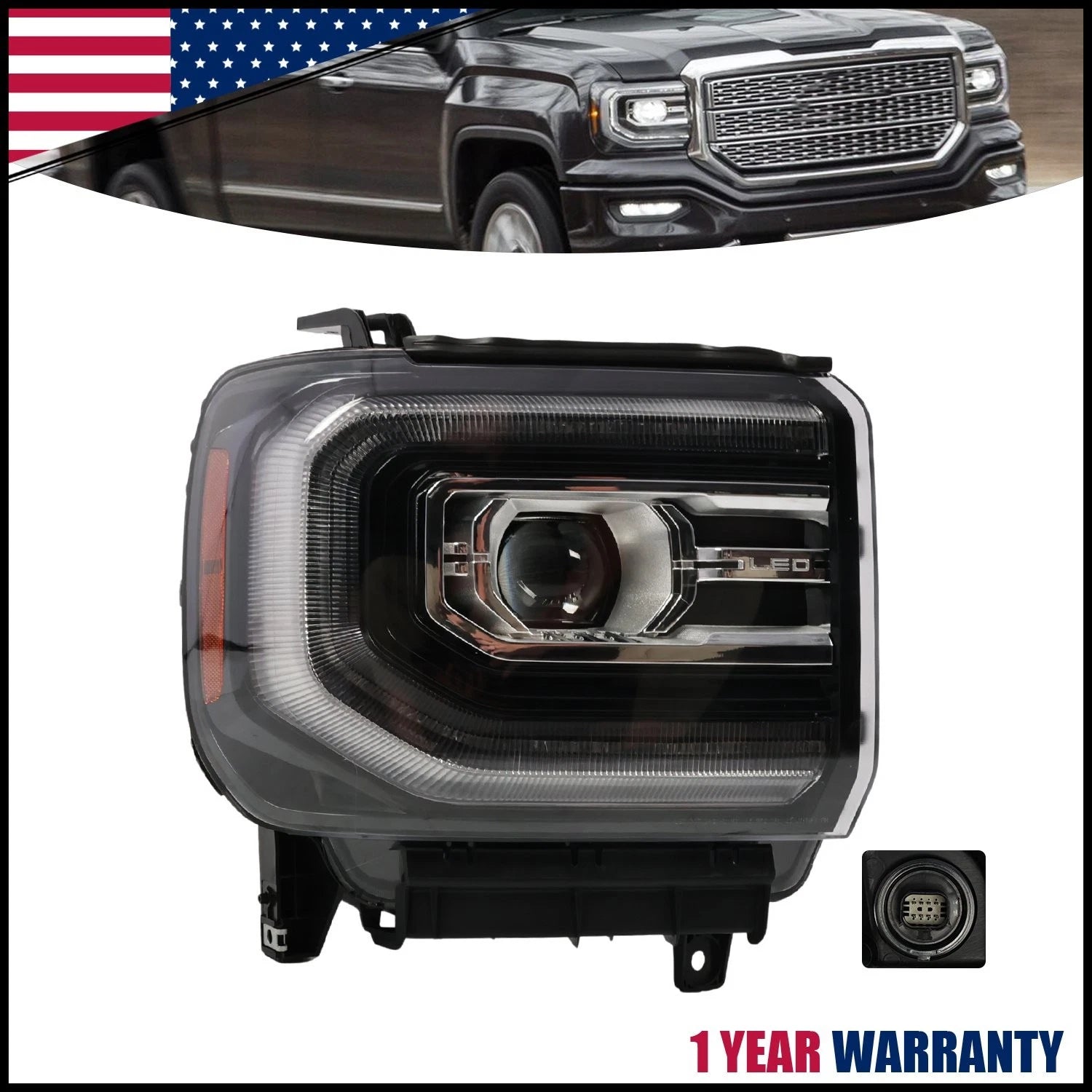 Full LED Projector Headlight for GMC Sierra 1500 (2016–2018) Right Side