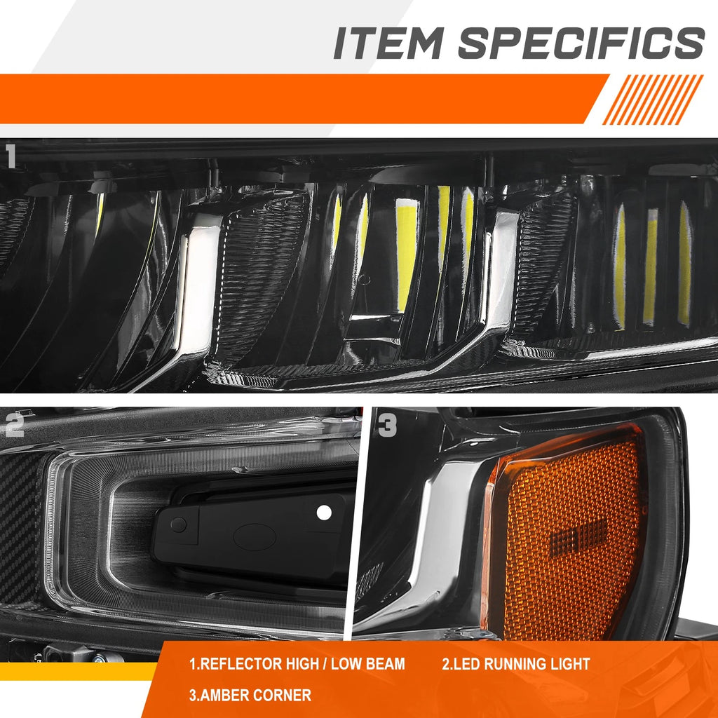 Left Side Headlight Lamp for Chevrolet Silverado 1500 (2019–2021) - Black Amber