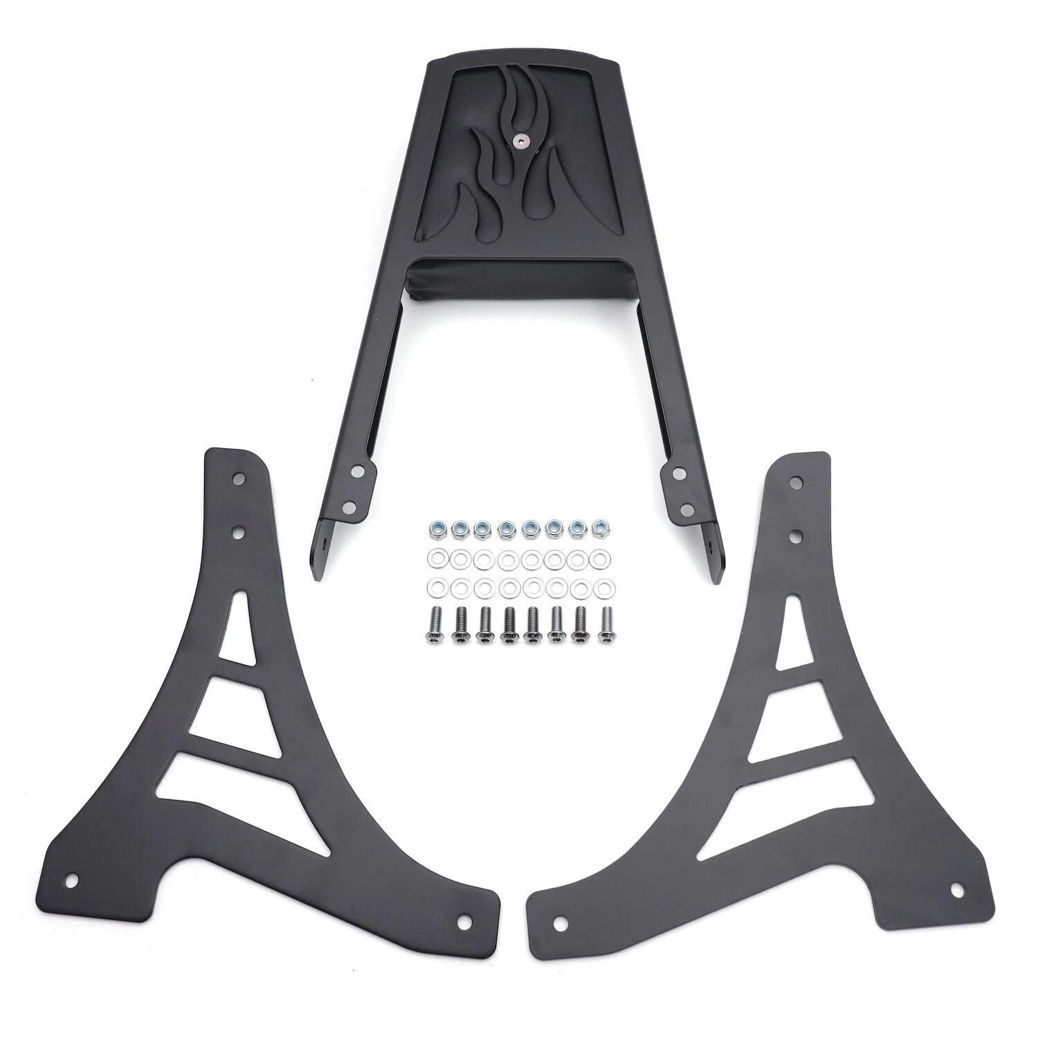 Black Flame Backrest Sissy Bar with Leather Pad for Harley Sportster (883-1200)