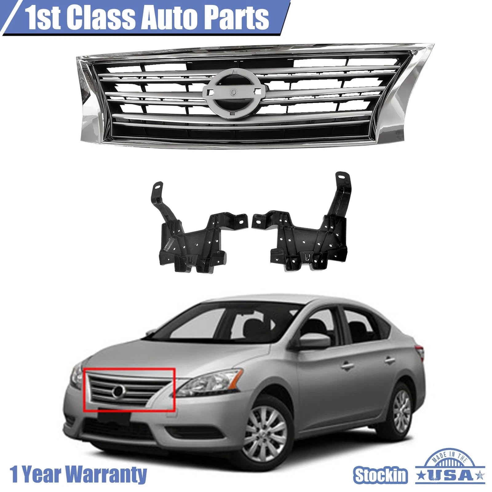Front Shell Silver Insert with Chrome Grille for Nissan Sentra (2013–2015)