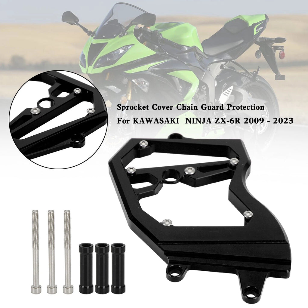 Front Sprocket Cover Chain Guard for Kawasaki Ninja ZX-6R (2009–2023) Black T9