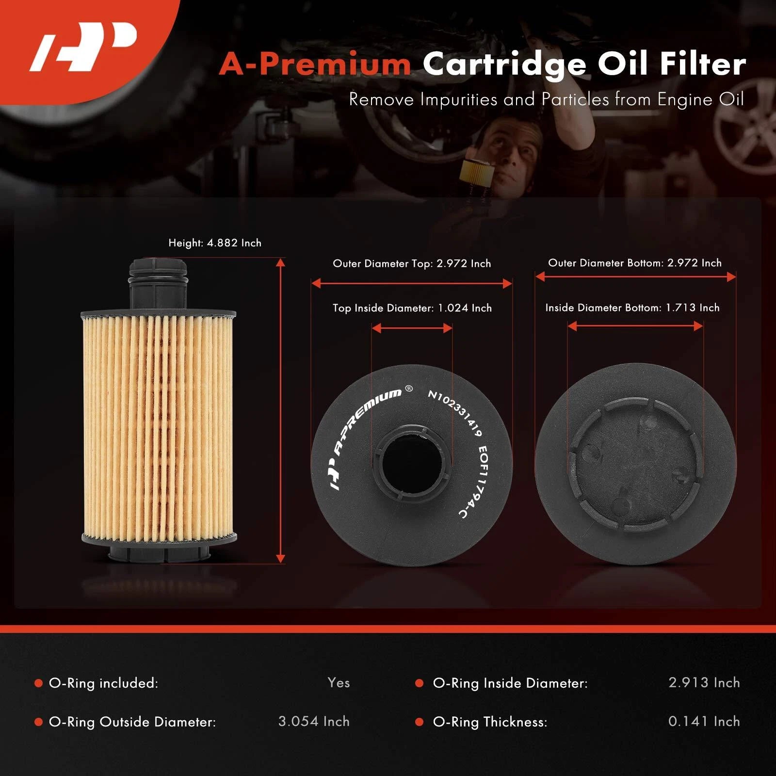 Set of 4 Engine Oil Filters for Jeep Grand Cherokee (2014–2020) Ram 1500 (2014–2018)