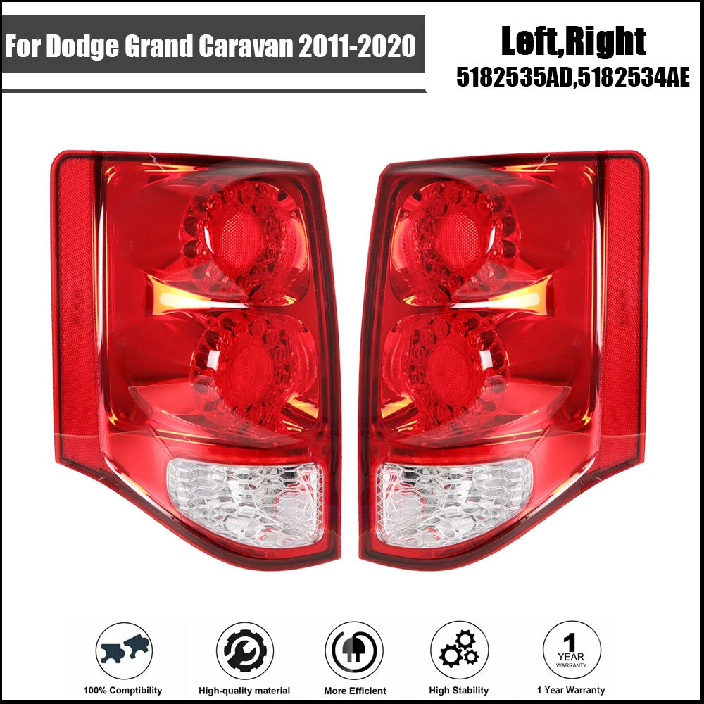 Set of 2 LED Red Lens Tail Lights for Dodge Grand Caravan (2011–2020)
