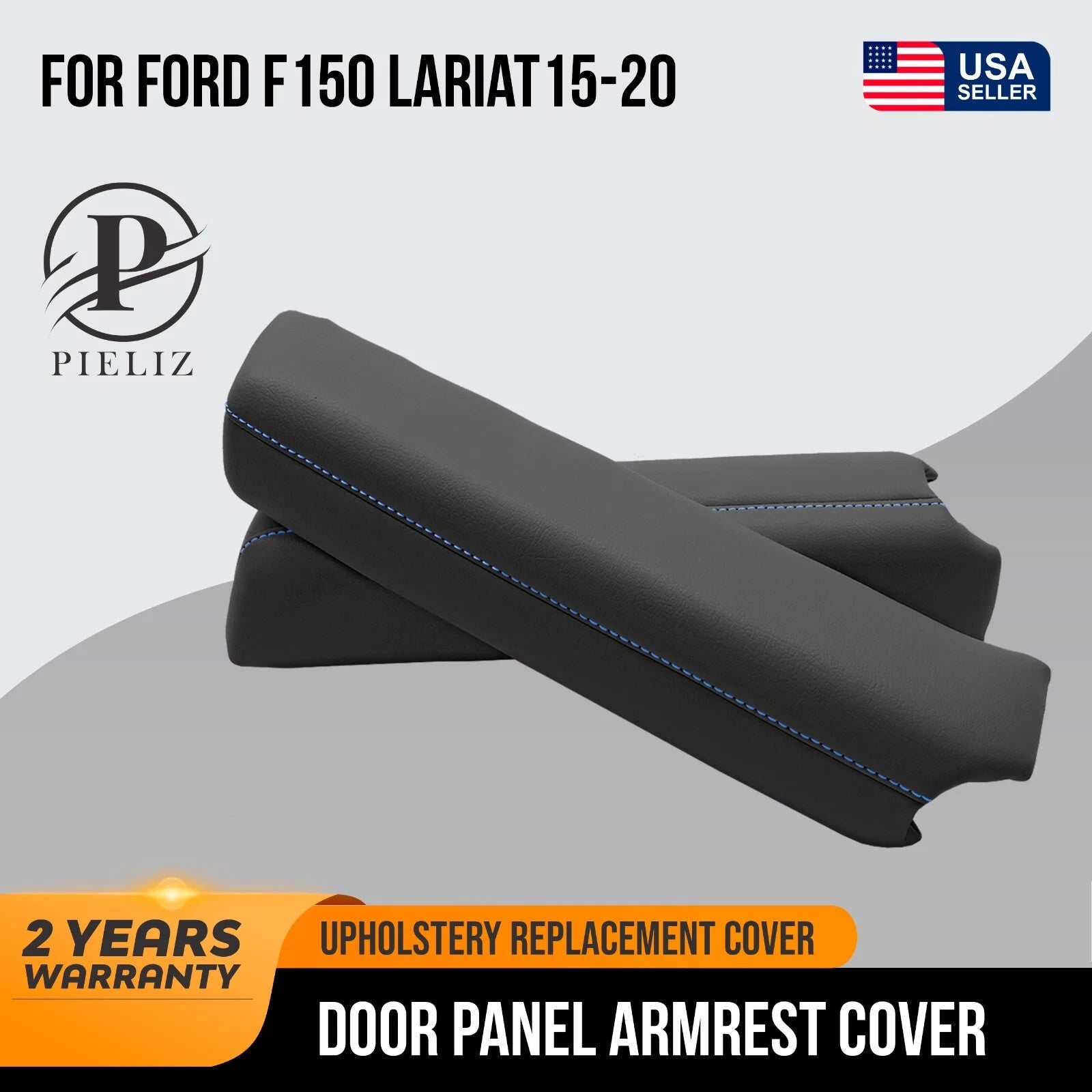 Leather Door Panel Armrest for Ford F150 Lariat (2015–2020) Blue Stitch