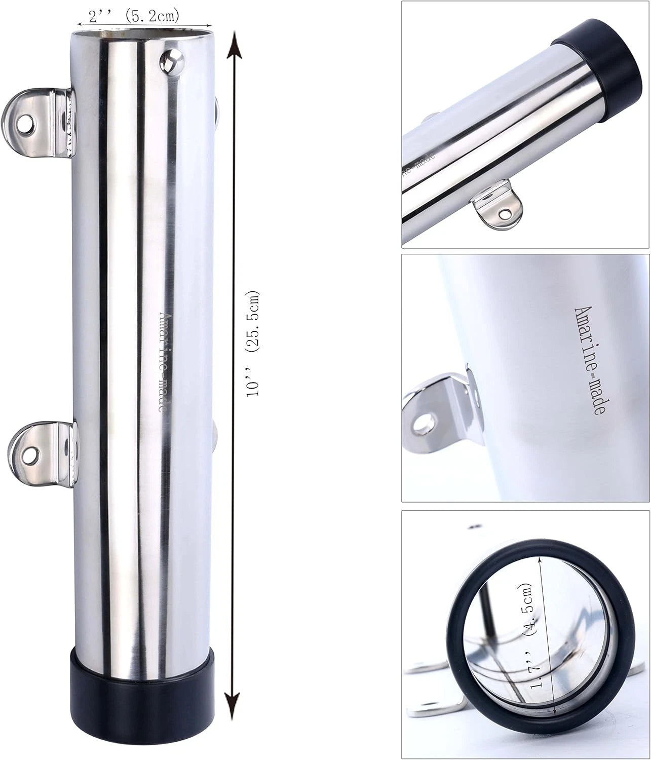 2Pcs Stainless Steel Side Mounted Fishing Rod Holder with Weld Brackets