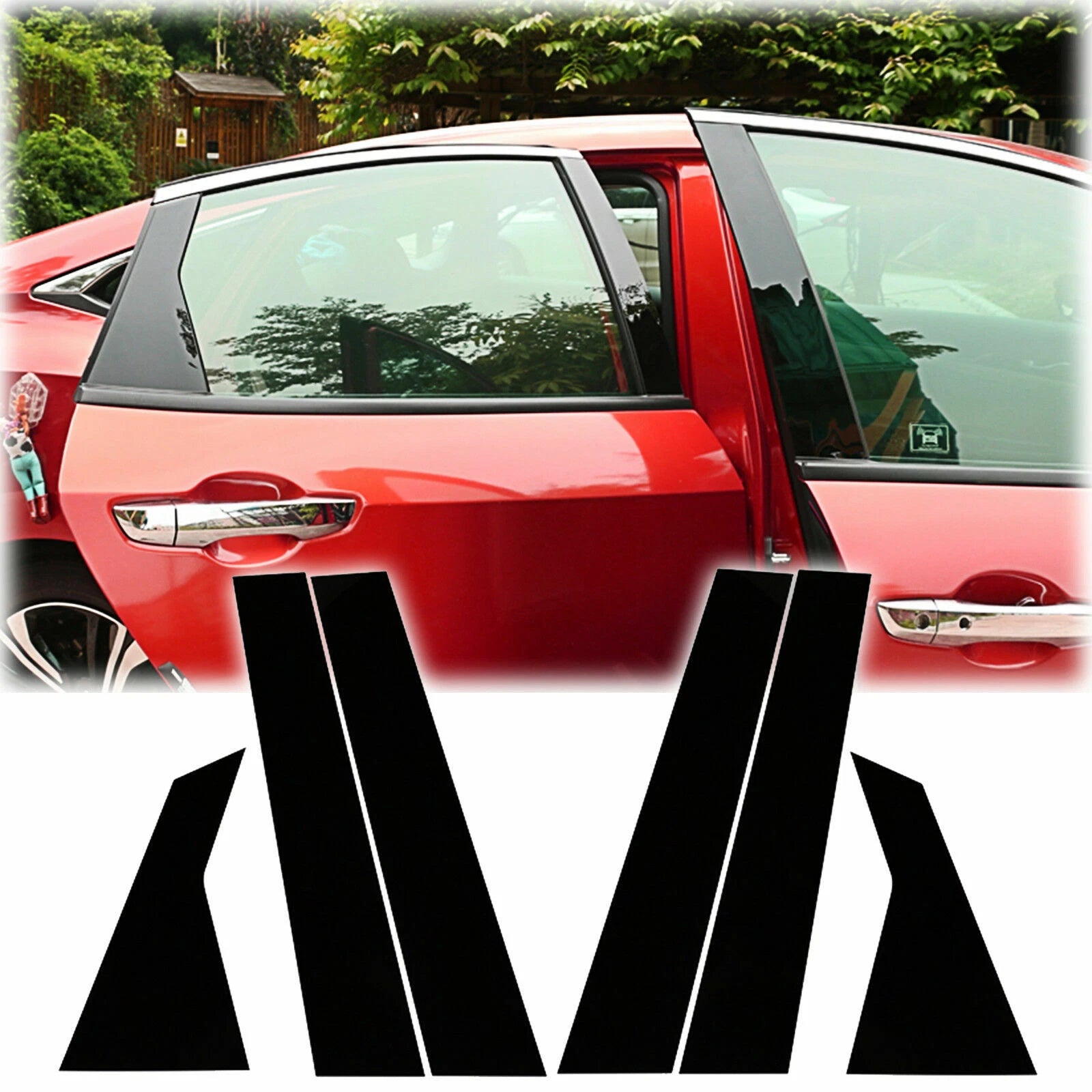 Glossy Black Door Window Pillar Posts Cover Trim for Honda Civic (2016–2021)