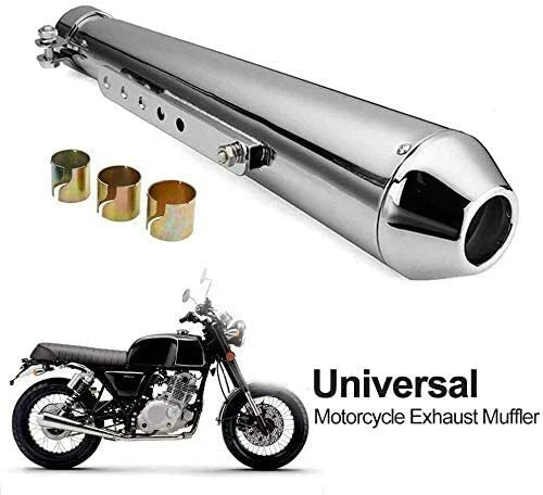 Chrome Motorcycle Tapered Exhaust Pipe Muffler Slip-On for Cafe Racer Chopper