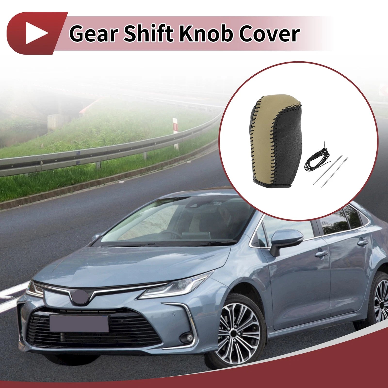 1Pc Gear Shift Knob Cover for Toyota Corolla (2014–2018) Beige Faux Leather