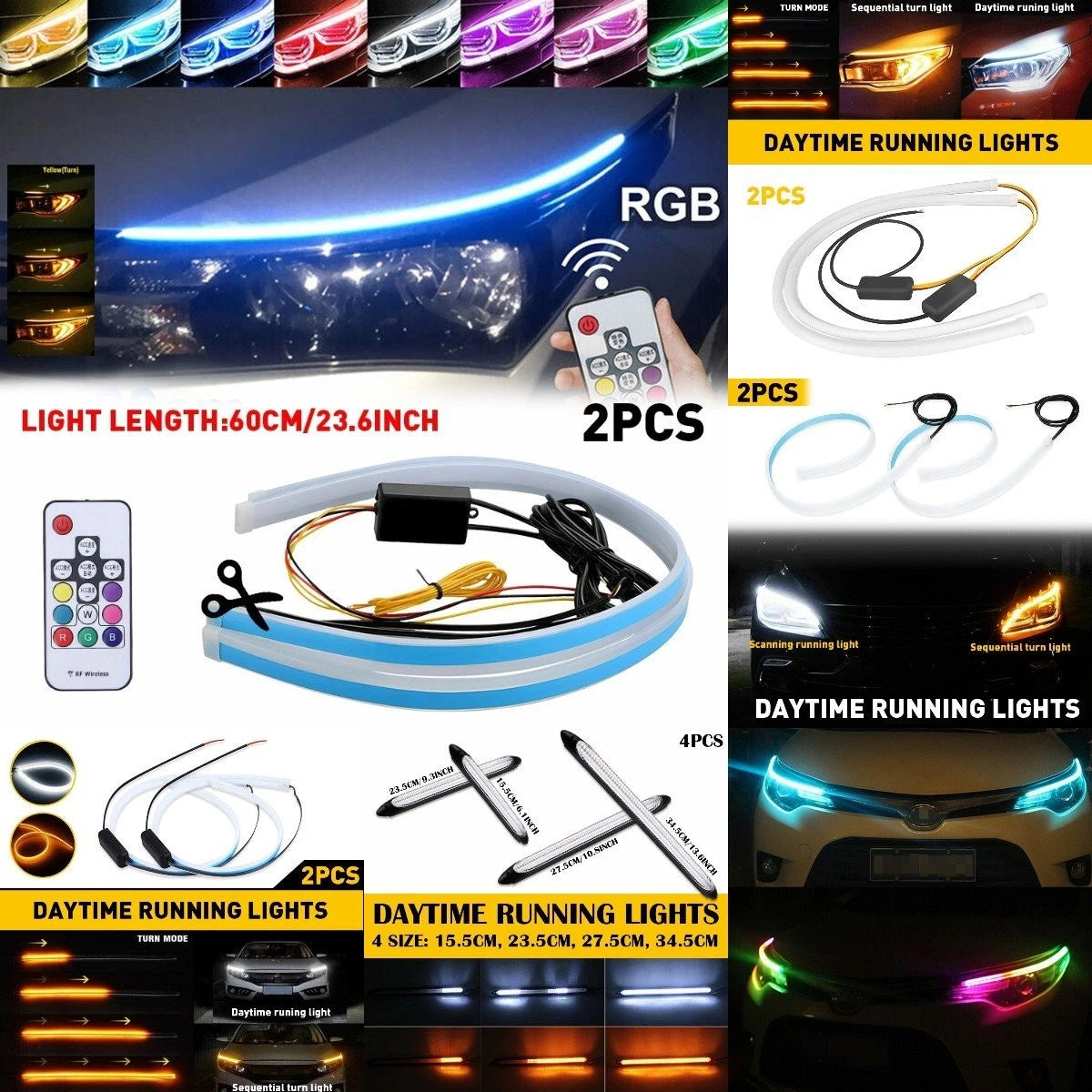 LED Amber Turn Signal Strip Bar for Universal Vehicles (Flexible, Sequential)