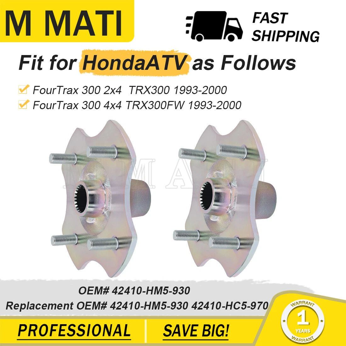 Rear Left Right Wheel Hub for Honda FourTrax 300 TRX300 (1993–2000)