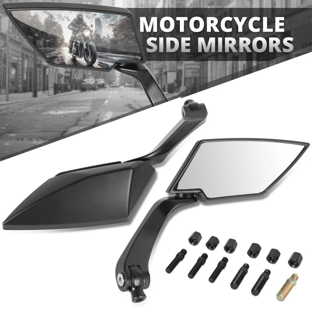 Universal Black Convex Anti-Glare Chrome Side View Mirrors (Fit Naked Bikes)