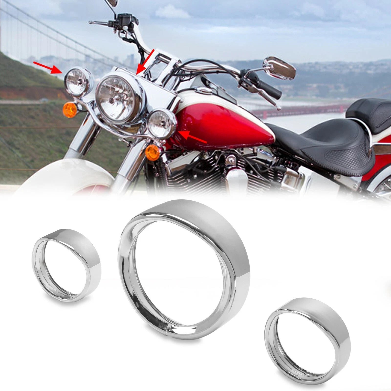 7" Headlight & 4.5" Passing Light Trim Ring for Harley Touring (1994-2023)