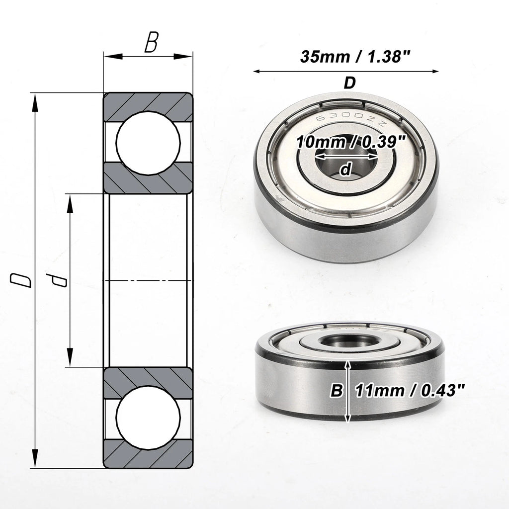 6300ZZ Deep Groove Ball Bearing for Scooter Skateboard Wheel (10x35x11mm)