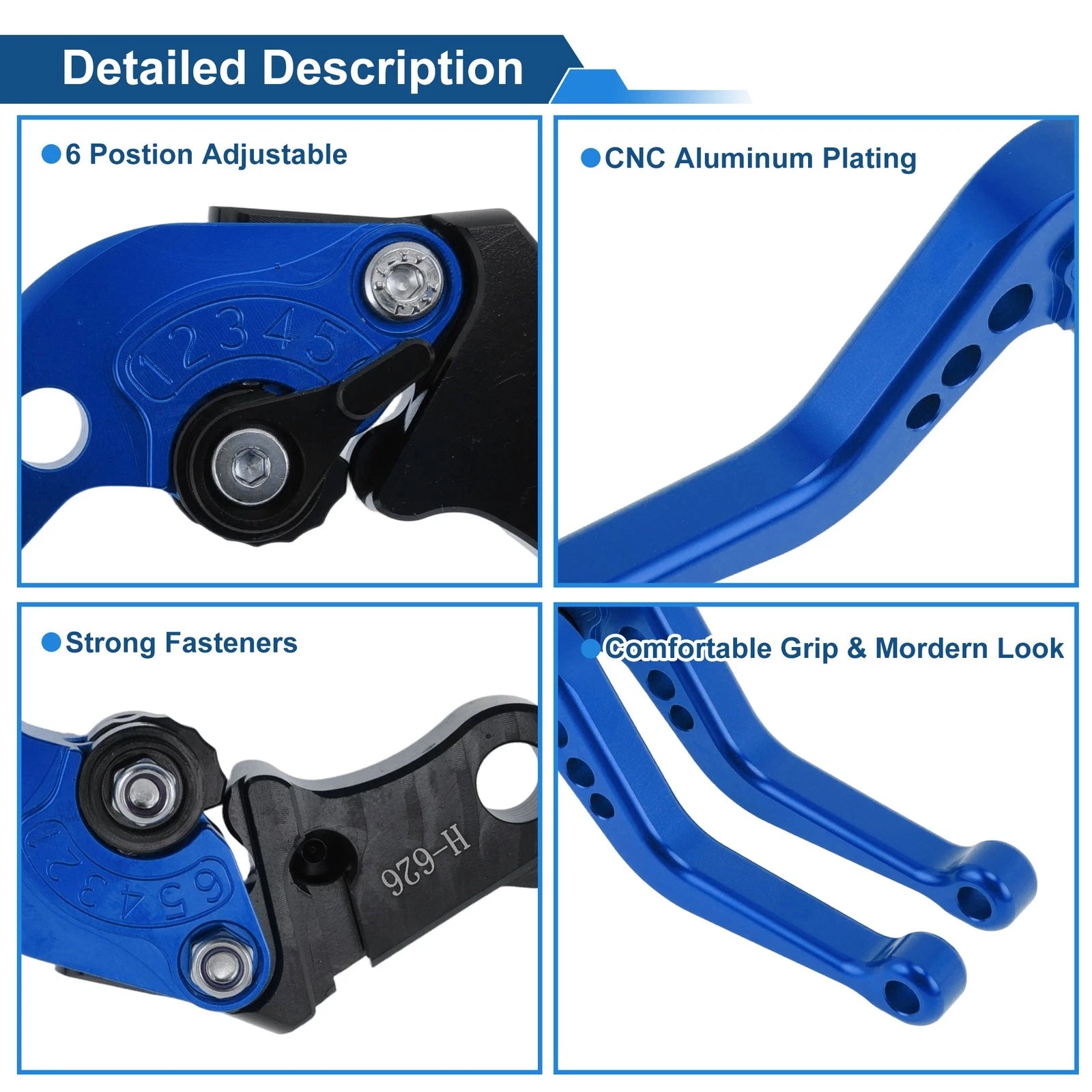 Adjustable Short Brake Clutch Levers for Honda CB599/CB600 Hornet (1998–2006) Blue