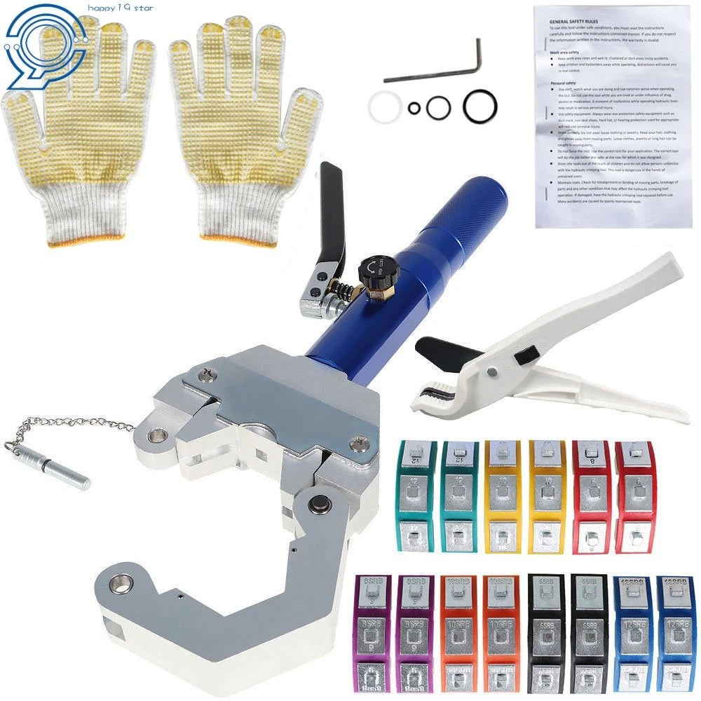 Hydraulic A/C Hose Crimping Tool Set with 7 Dies for Make Model