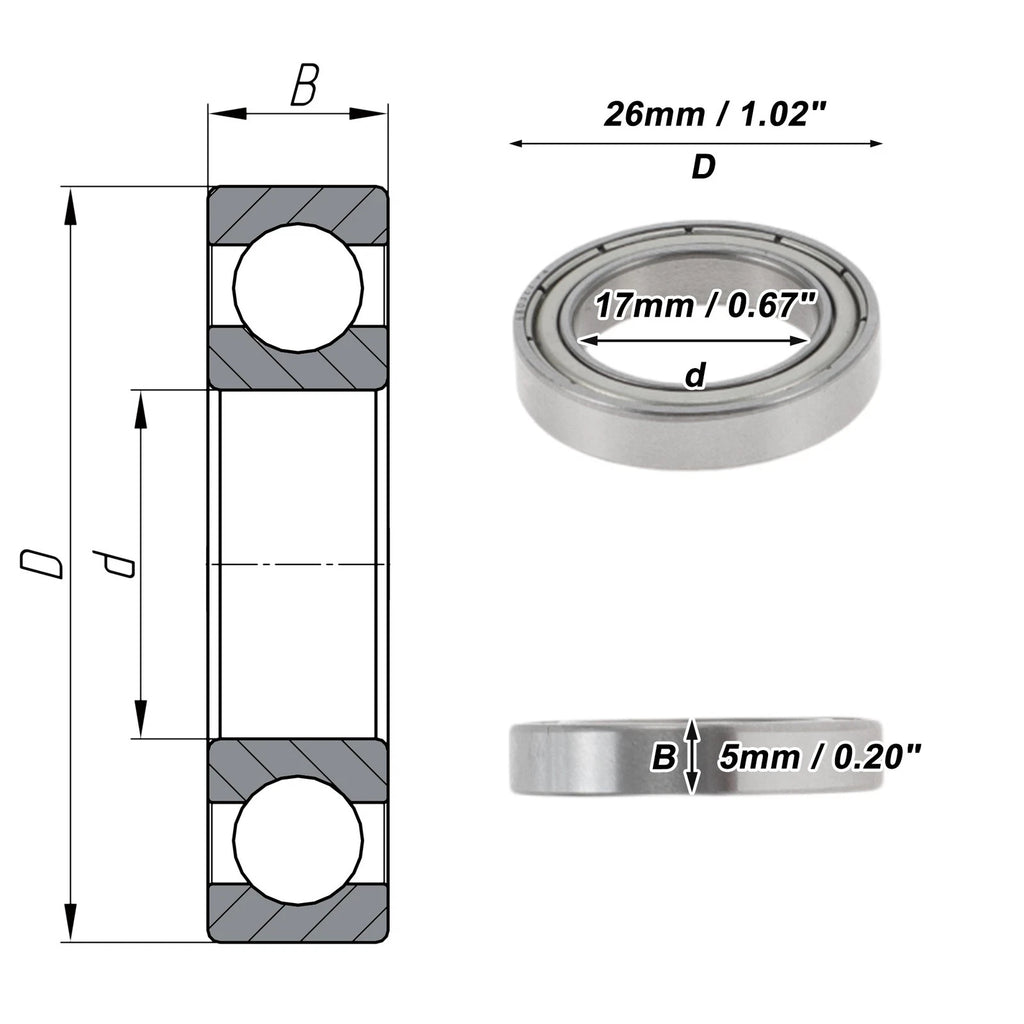 6803ZZ Deep Groove Ball Bearing for Scooter Skateboard Wheel (P4, 17x26x5mm)