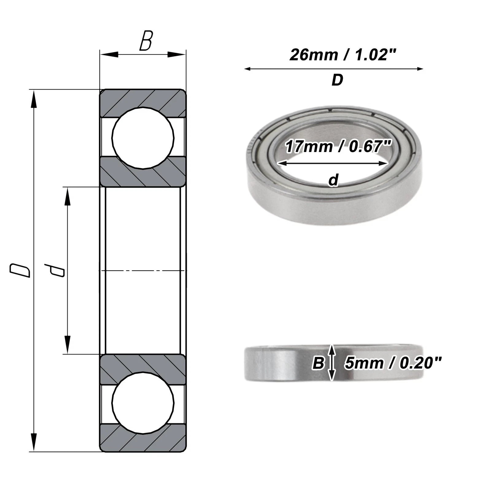 6803ZZ Deep Groove Ball Bearing for Scooter Skateboard Wheel (P4, 17x26x5mm)