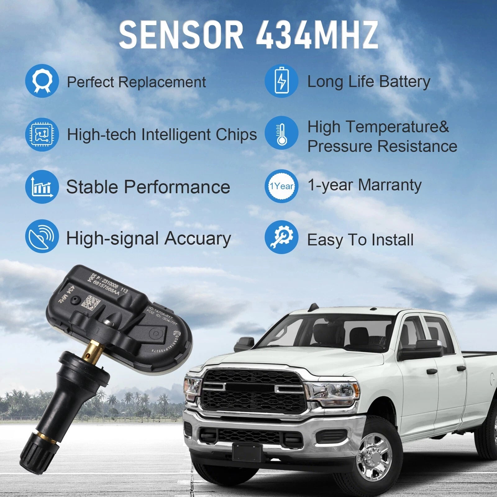 Set of 4 TPMS Tire Pressure Sensors for Dodge Ram 1500 2500 3500 (2014–2018)