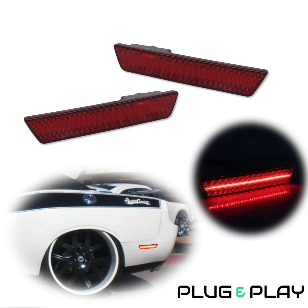 Set of 2 Red Lens LED Rear Bumper Side Marker Lights for Dodge Challenger