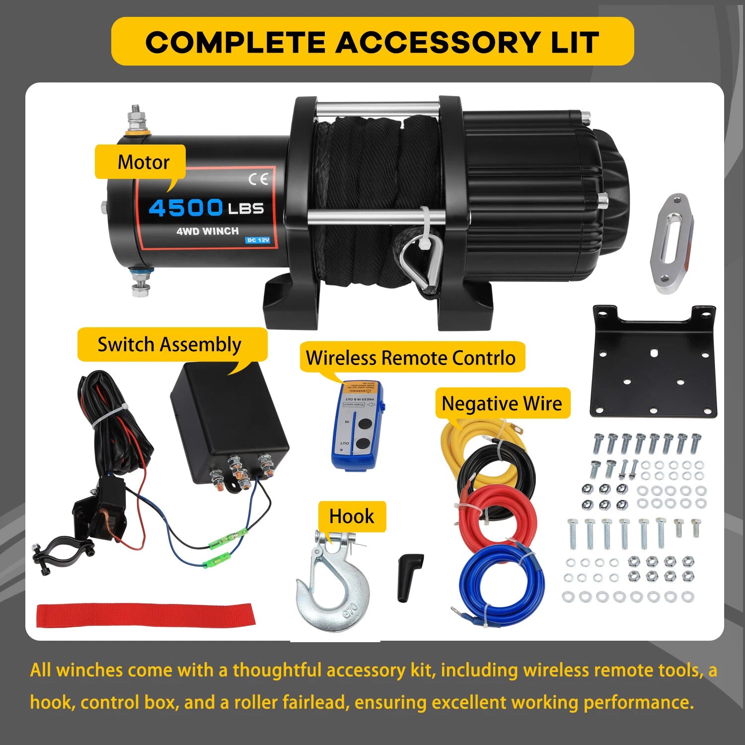 4500LBS Electric Recovery Winch for Trailer Truck SUV with Wireless Remote