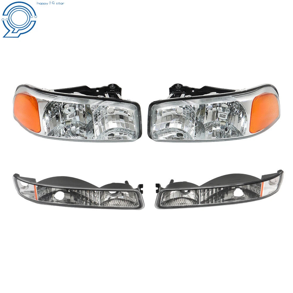 Set of 2 Halogen Headlights for GMC Sierra 1500 (1999–2007) & Yukon (2000–2006) Chrome