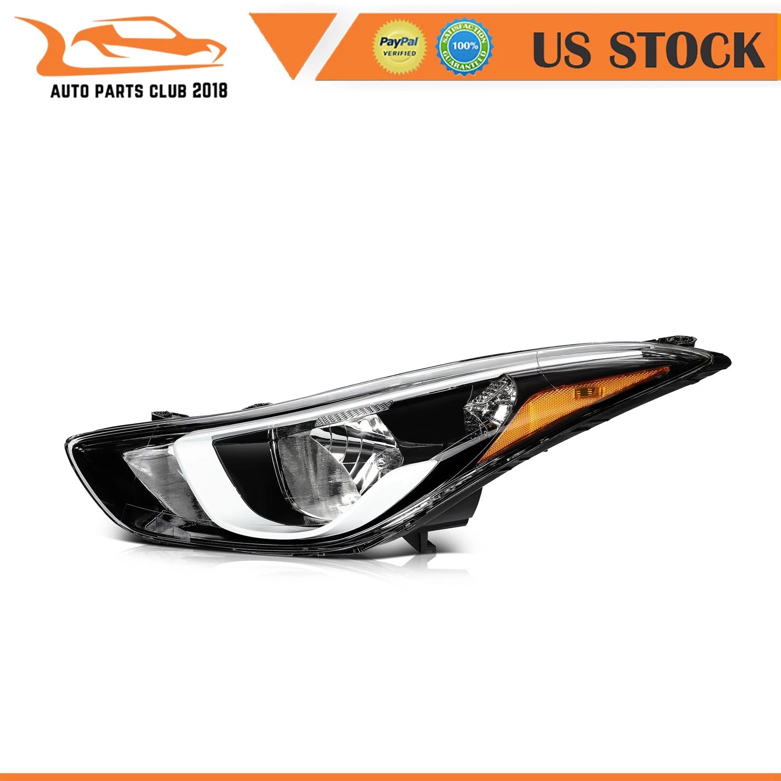 Headlight Assembly Left Driver for Hyundai Elantra (2014–2016) Black Housing