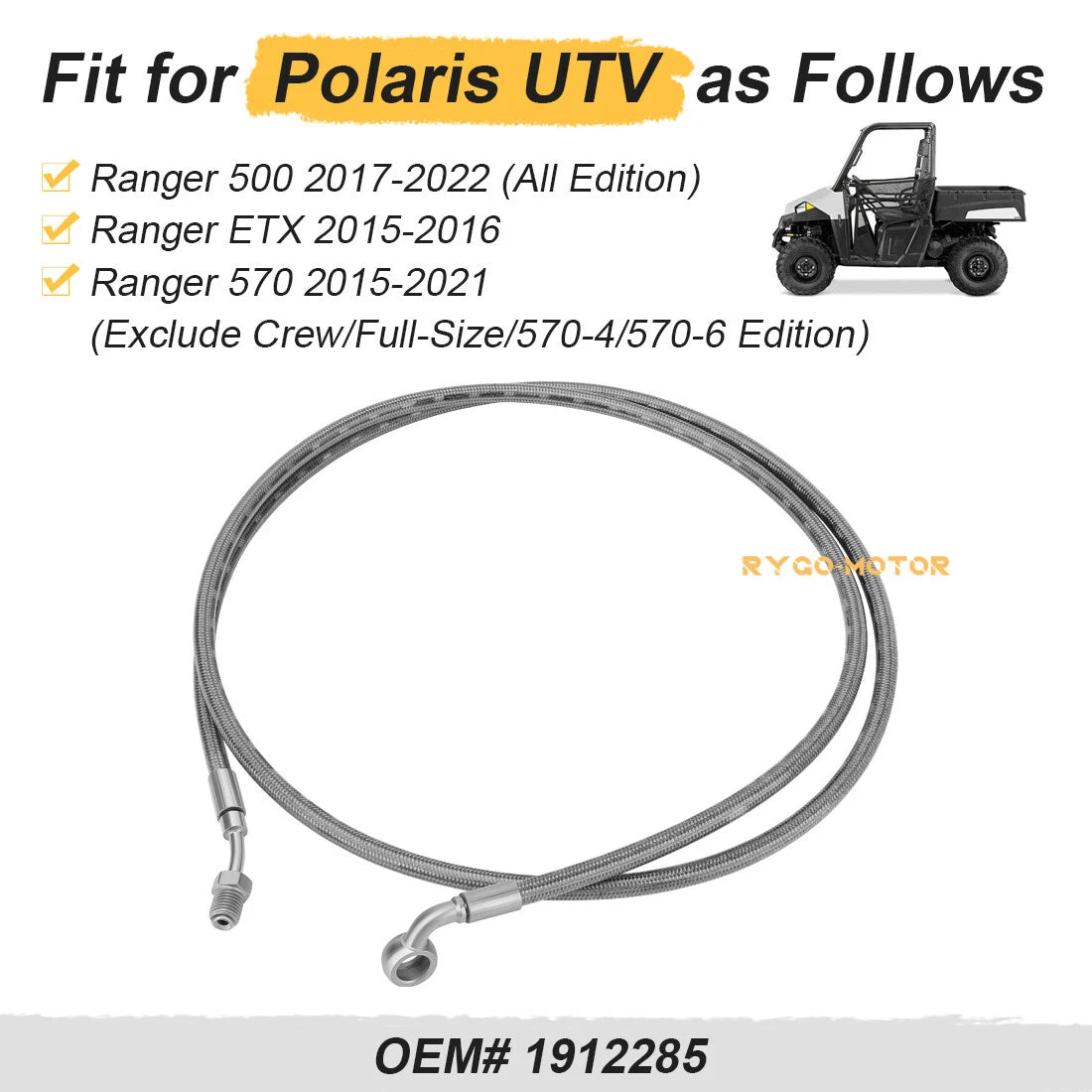 Front Brake Hose Line for Polaris Ranger 500, 570, ETX (2015–2022)
