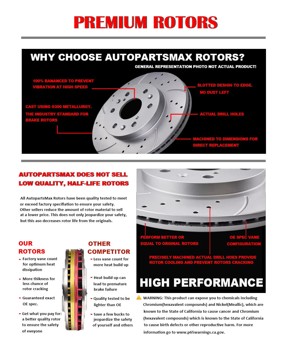 Front Brake Rotors + Ceramic Pads for Nissan Altima (2013-2017)