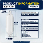 Set of 4 Boat Fenders for (6.5"x23", White)