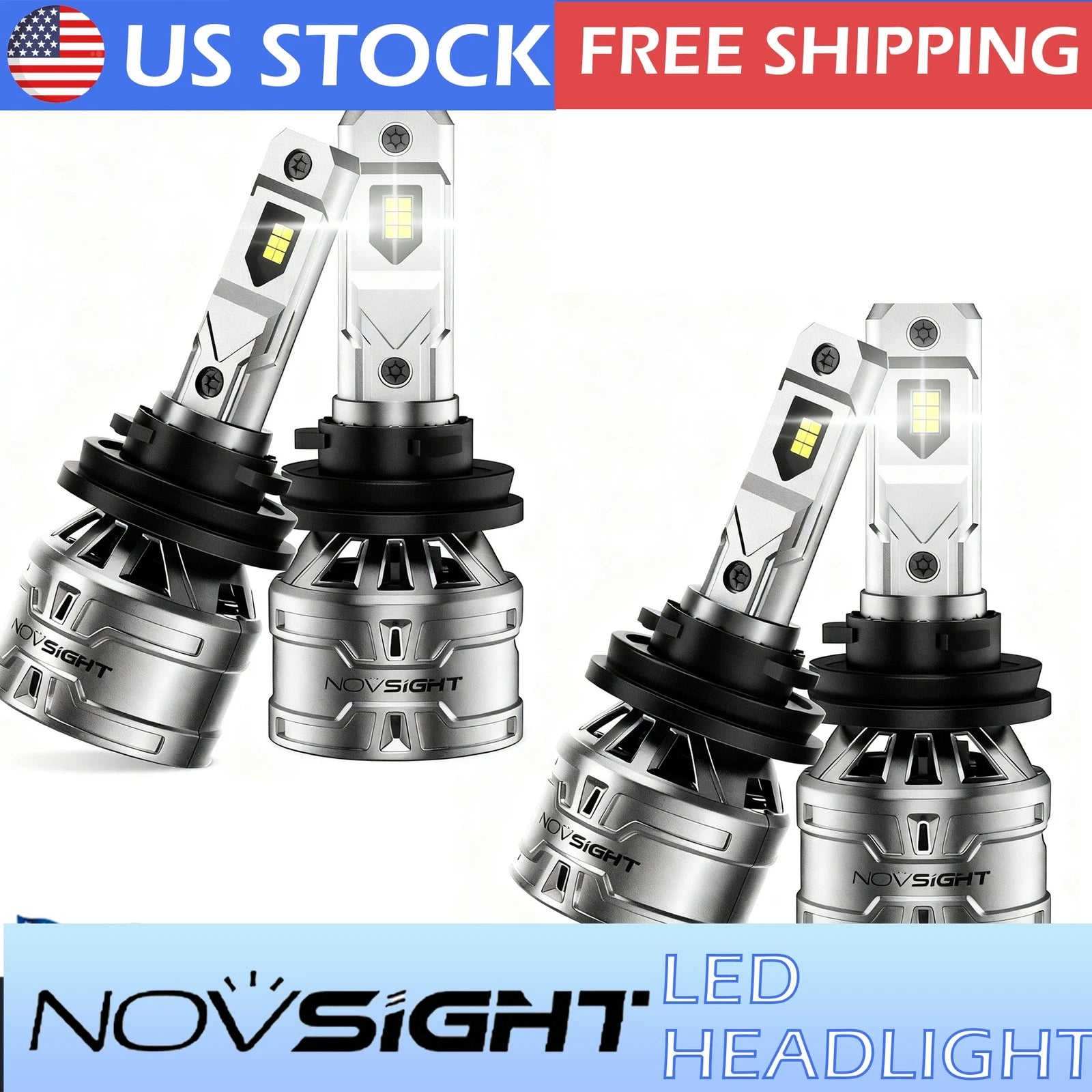 4X H11 LED Headlight Combo for High Low Beam Bulbs (H11, H11)