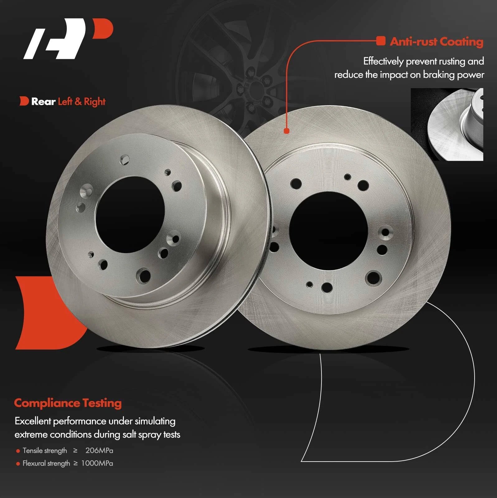 Rear Disc Brake Rotors & Ceramic Pads for Kia Sorento (2007–2009)