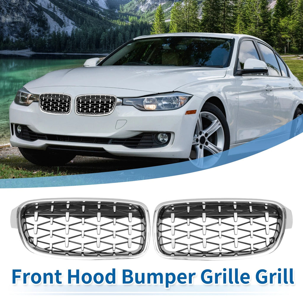1 Pair Front Hood Bumper Grille for BMW 3 Series (2013–2018) Silver Tone
