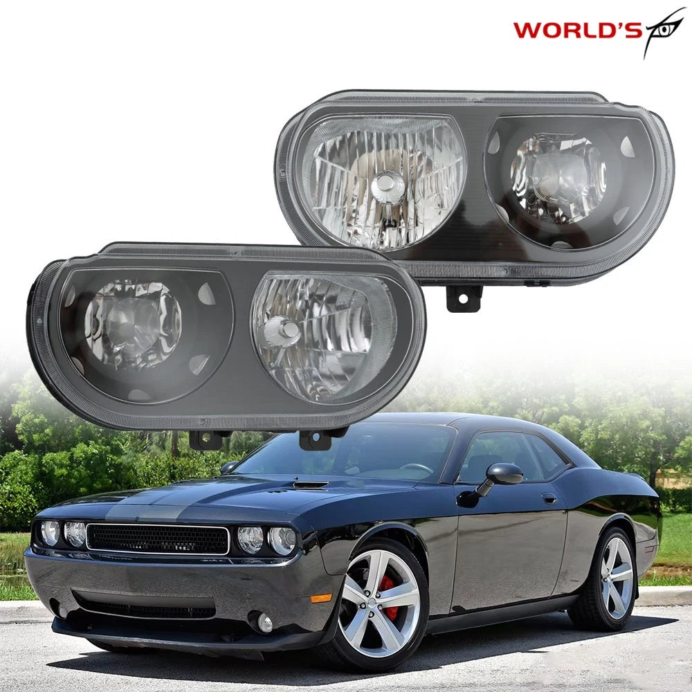 Headlight Set for Dodge Challenger (2008–2014) Halogen Black Housing
