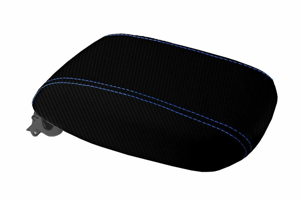 Carbon Fiber Console Lid Armrest Cover for Dodge Dart (2013–2016) Blue Stitch