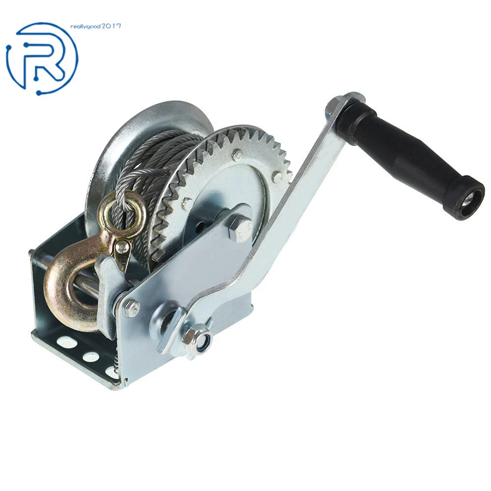 Heavy Duty Crank Winch for Various Vehicles (1500lbs, 32FT Wire Rope)
