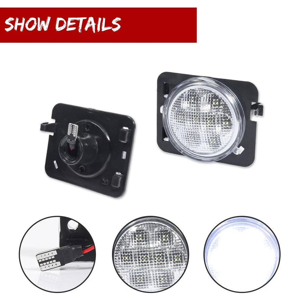 2X Clear Lens LED Side Marker Lights for Jeep Wrangler JK (2007–2018)