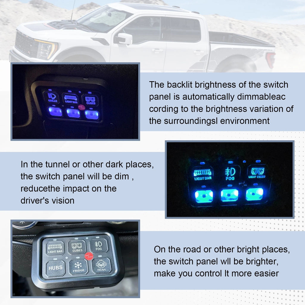6 Gang Switch Panel for Car Boat (Dimmable, 720W, LED)