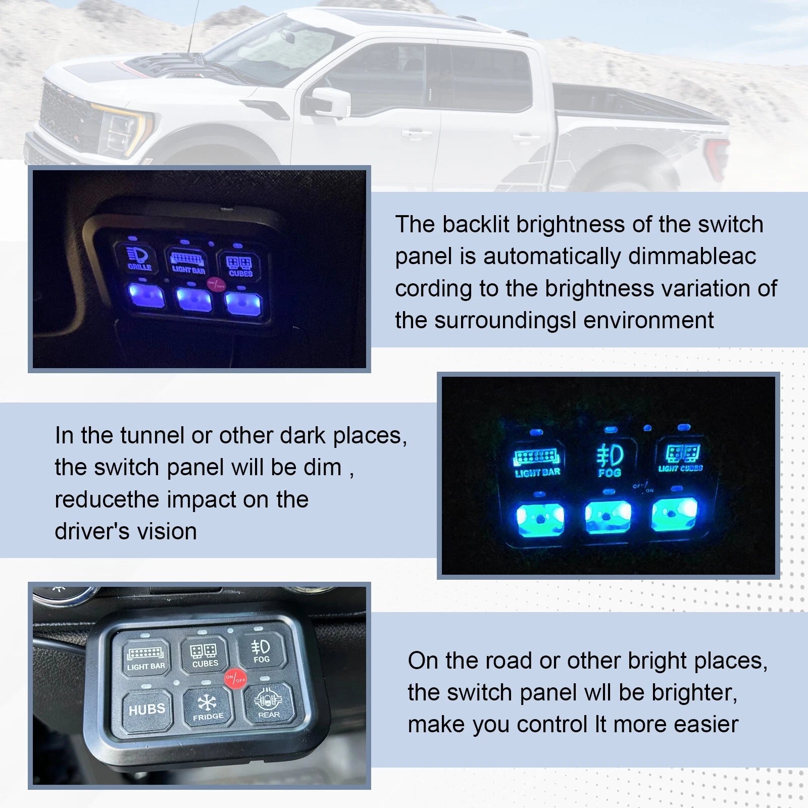 6 Gang Switch Panel for Car Boat (Dimmable, 720W, LED)