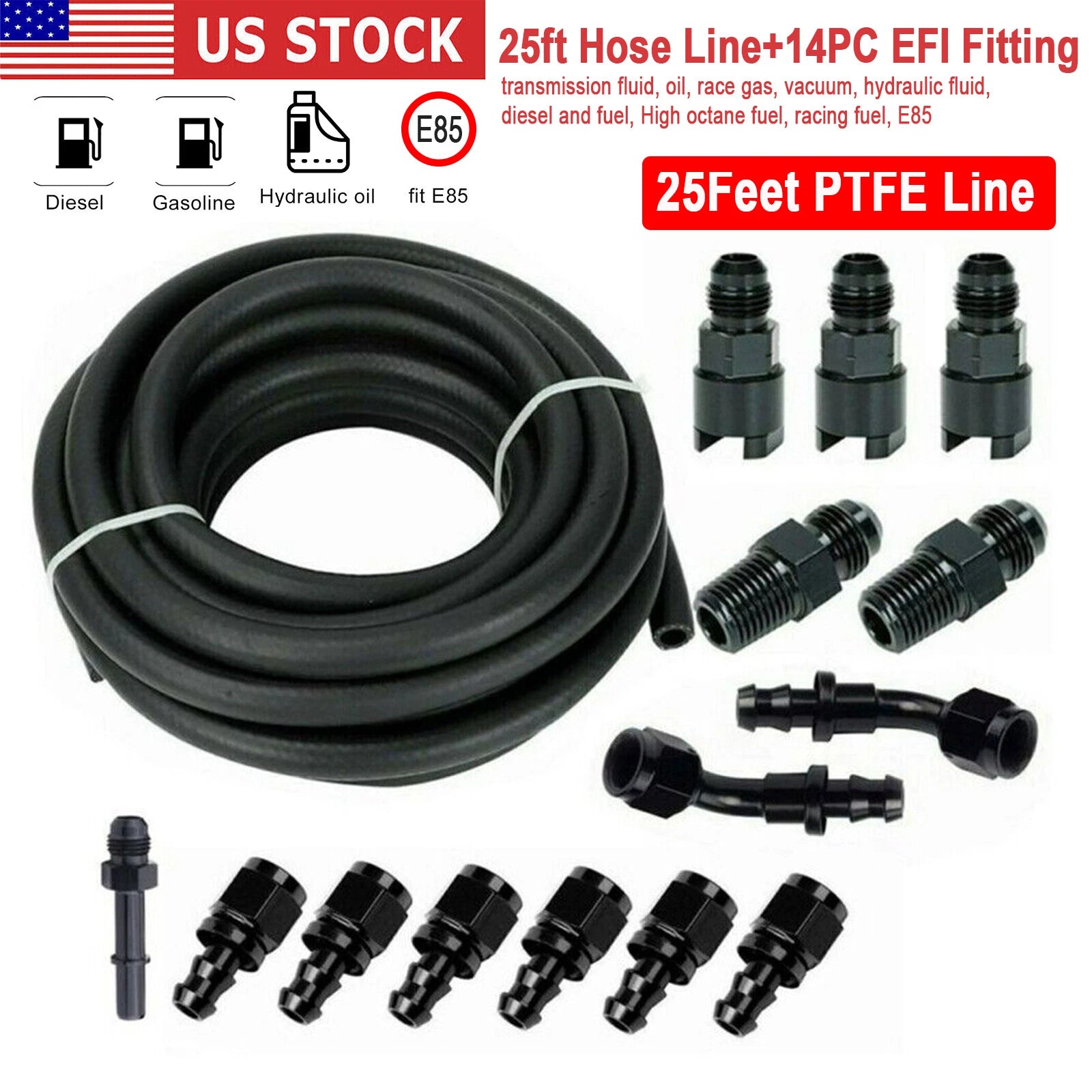 3/8" LS Conversion Fuel Injection Line Hose Fitting EFI Adapter Kit for