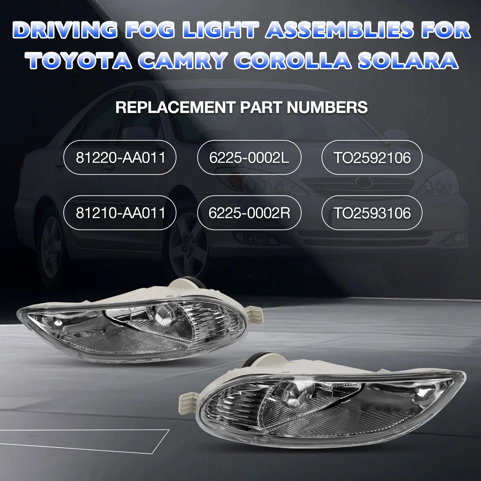 Pair Fog Lights for Toyota Camry Corolla Solara (2002–2008)