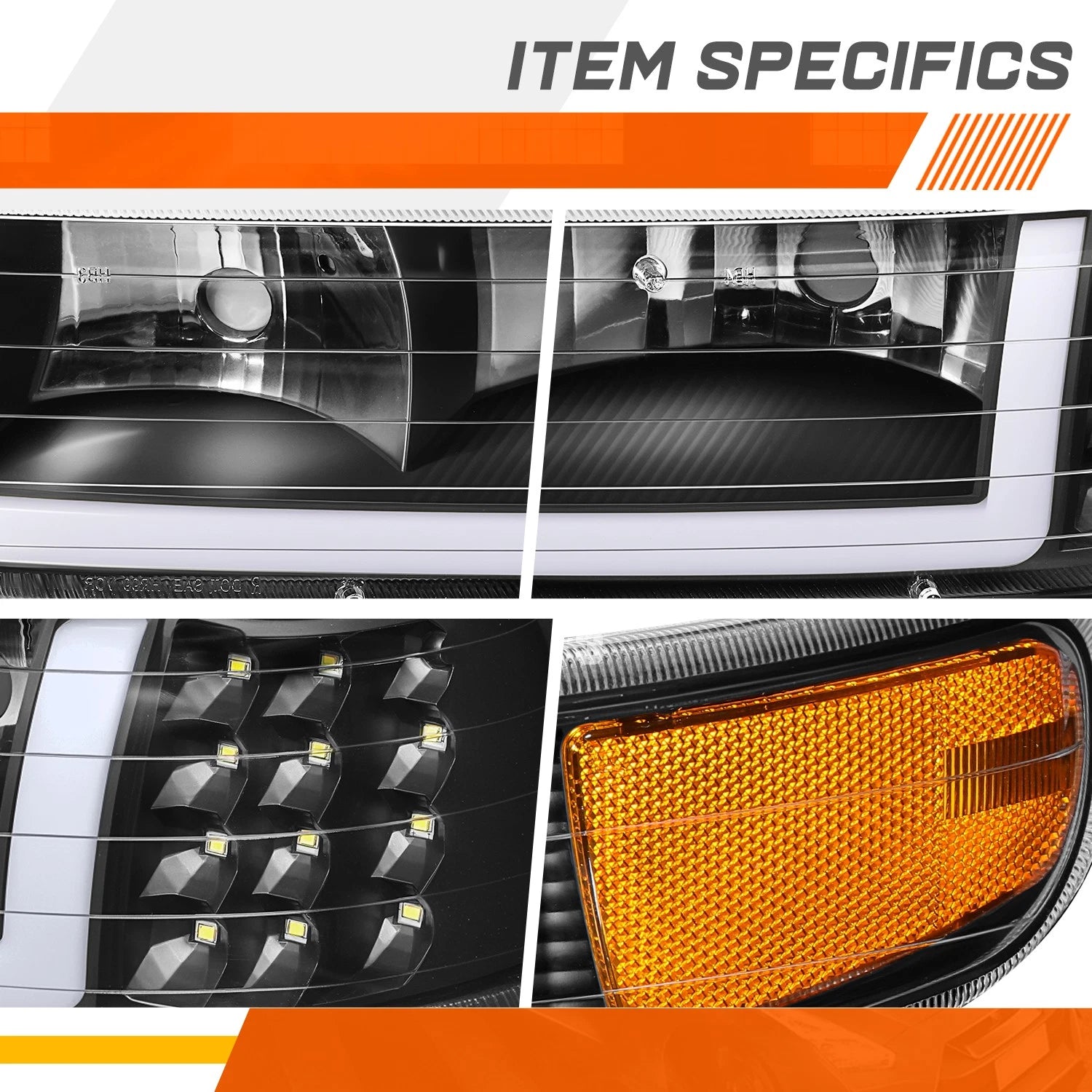 LED DRL Bumper Headlights for Chevy Silverado (1999–2002) Black Housing Amber Corner