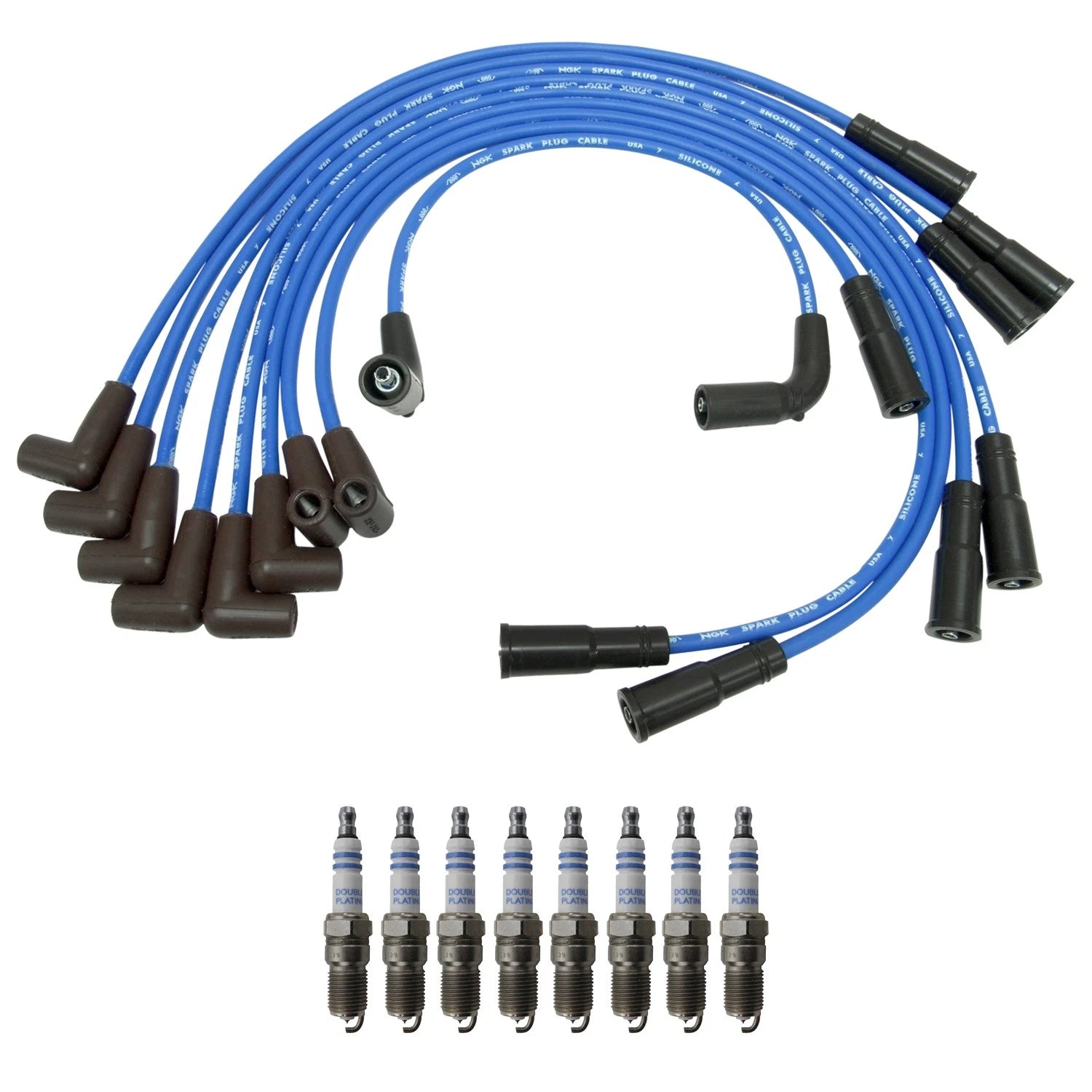 NGK Wire Set & Bosch 8 Double Platinum Spark Plugs Kit for C1500 Tahoe Yukon (1995–1999)