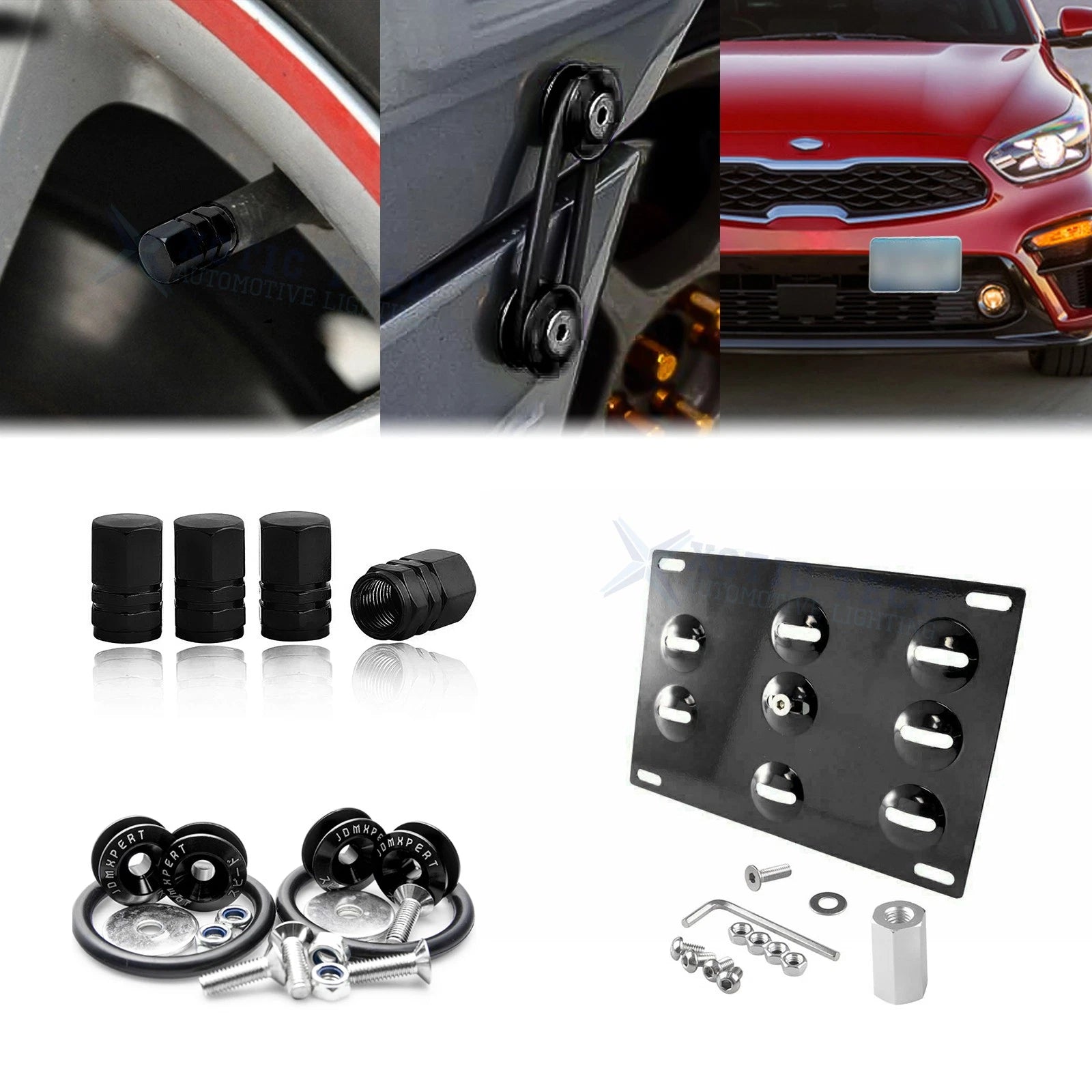 Tow Hook License Plate Kit with Air Valve Cap for Hyundai Kia (2012–2022)